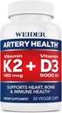 Weider Artery Health for Heart, Immune and Bone Support with Vitamin K2 (180mcg) & Vitamin D3 (5000iu), 30 Veggie Capsules