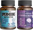 L-Theanine 400mg + Spermidine 20mg & Fisetin 300mgのApigenin 200mg - 究極のリラクゼーション、長寿&エイジング防衛バンドル  非GMO、ゼロフィラー  60野菜キャップ + 30カプセル