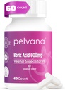 Pelvana Boric Acid Suppositories for Women 60 Count - for Vaginal Odor & Freshness, Feminine Hygiene & Wellness - Third-Party Lab Verified & Bottled in The USA - Feminine Health Odor Solution