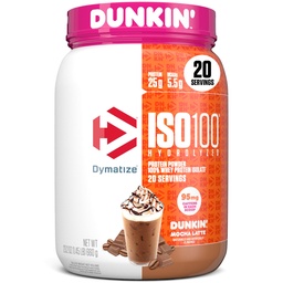 Dymatize x Dunkin' Mocha Latte ISO100の乳白色蛋白質の粉、95mgカフェイン、蛋白質の25g、5.5g BCAAs、120 Cal。、グルテンフリー、1g脂肪、1g砂糖、3g炭水化物(20のサービング)