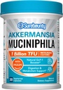 Akkermansia Probiotic GLP-1, 1 Billion TFU, Akkermansia Muciniphila with Prebiotic Inulin Fiber, Gut Health for Men & Women, ビーガン, Non-GMO, 30キャップ