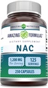 アメイジングフォーミュラ NAC (N-アセチル-L-Cysteine) サプリメント | 600 Mg / サービング | 250カプセル | 非GMO | グルテンフリー | アメリカ製