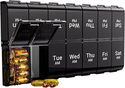 7日間のエクストラ大型ピルオーガナイザー2日、週刊ピルボックスは1日2回、XL AM PM Pill Case、ビタミン、ビッグピルコンテナ(ブラック)のための特大毎日の薬オーガナイザー