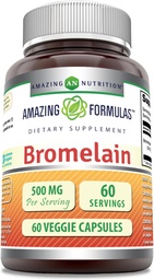 アメイジングフォーミュラ ブロムレイン 500mg 2400 GDU, 60 Veggie Capsules | Non-GMO | グルテンフリー | アメリカ製 | ベジタリアン向けに最適