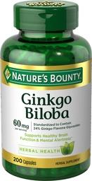 Nature's Bounty Ginkgo Biloba、健康な脳機能、草の補足、60 Mg、200のカプセルを支えて下さい