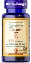 PuritanのプライドビタミンE 184mg(400 IU)、Selenium 50mcg、免疫システムおよび酸化防止健康サポートのためのビタミンの補足、3か月の供給、100急速な解放のSoftgels