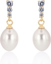 18K Gold Plated Sterling Silver Dangle White Drop Handpicked Quality Freshwater Cultured Pearl Wedding Earrings with Cubic Zirconia Crystals Pearl Bridal Earrings Jewelry for Brides