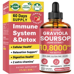 Graviola Soursopの葉のエキスの液体-Soursopのビターの液体、サポート 免疫、弛緩、レバーおよび睡眠、砂糖及びアルコールフリー、高吸収性の方式、いちごの味、2 Fl Oz