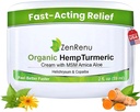 Zenrenu Organic Hemp Turmeric Joints & Muscle Cream with Arnica, MSM, Hemp Oil Extract, & 7 Essential Oils - Non Greasy & Fast Absorbing for Back, Neck, Elbows, Knees, & Hip 2 oz