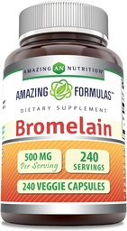 アメイジングフォーミュラ ブロムレイン 500mg 2400 GDU, Veggie Capsules | Non-GMO | グルテンフリー | アメリカ製 | ベジタリアンに最適(240カウント)